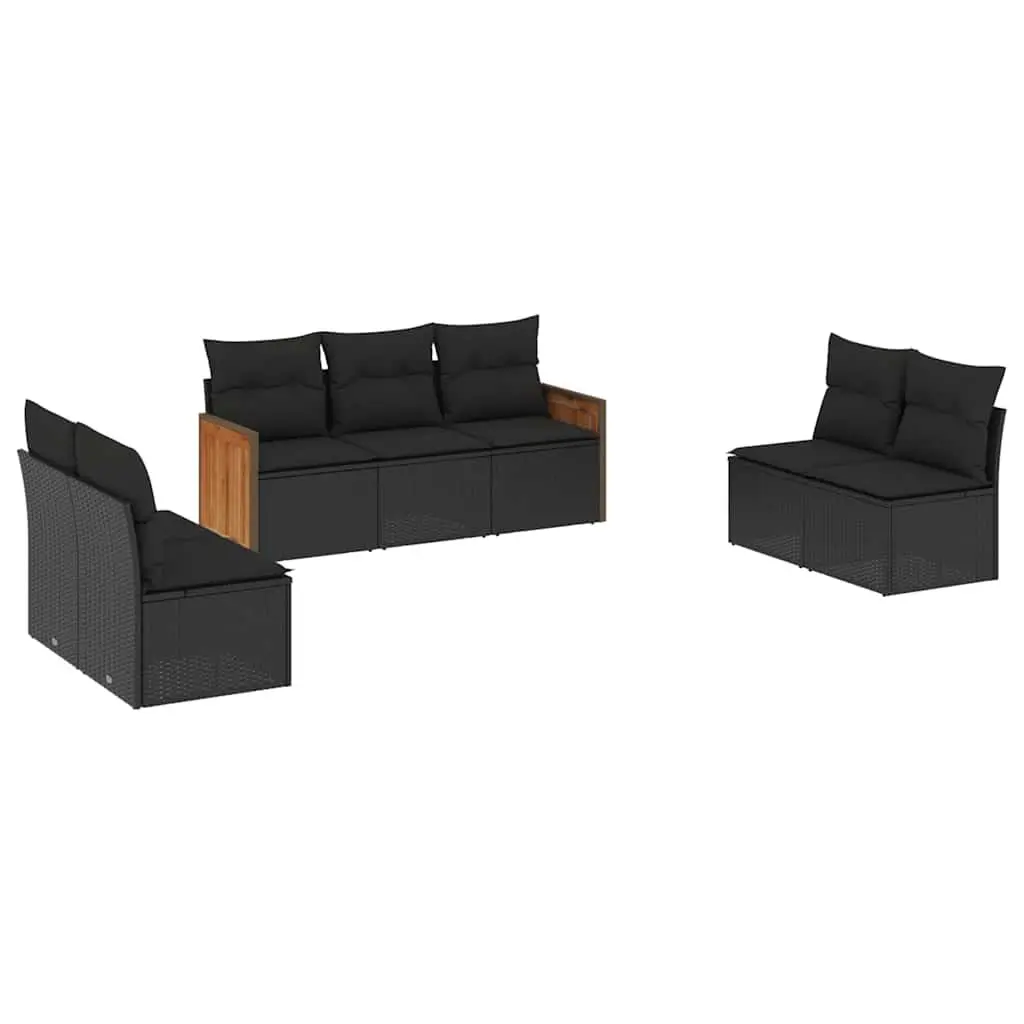 Outdoor Garden Sofa Set 7 Piece Patio Furniture with Cushions Black Modular