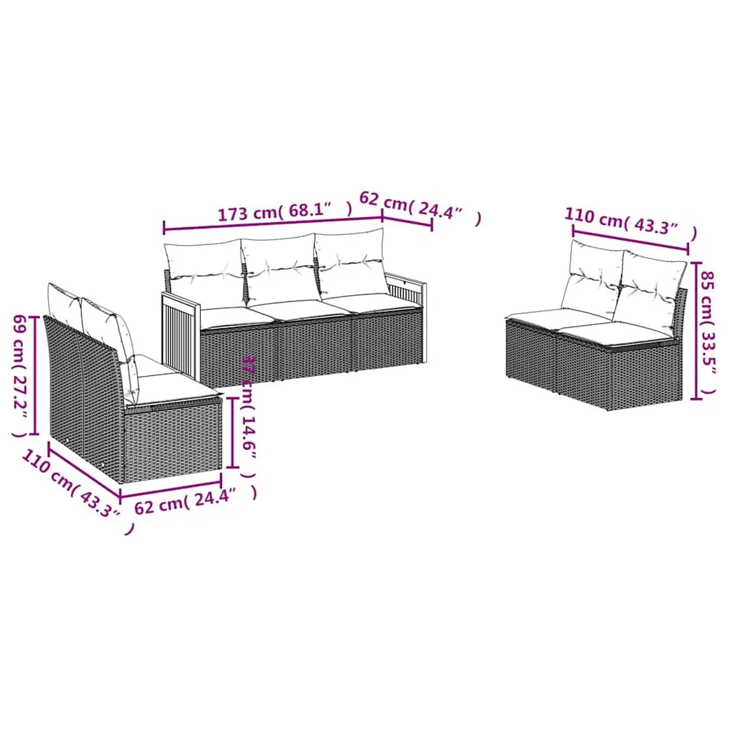 Outdoor Garden Sofa Set 7 Piece Patio Furniture with Cushions Black Modular