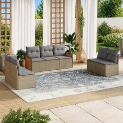 Concise 7 Piece Outdoor Sofa Set with Cushions in Beige