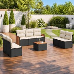 8 Piece Outdoor Garden Sofa Set with Cushions Black Patio Furniture