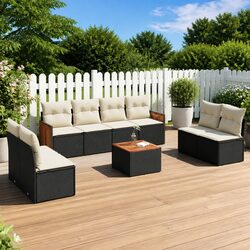 Garden Sofa Set 9 Piece Outdoor Furniture Black Poly Rattan with Cushions Patio