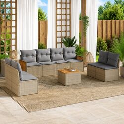 Outdoor Garden Sofa Set 9 Piece Patio Furniture with Cushions Beige Rattan