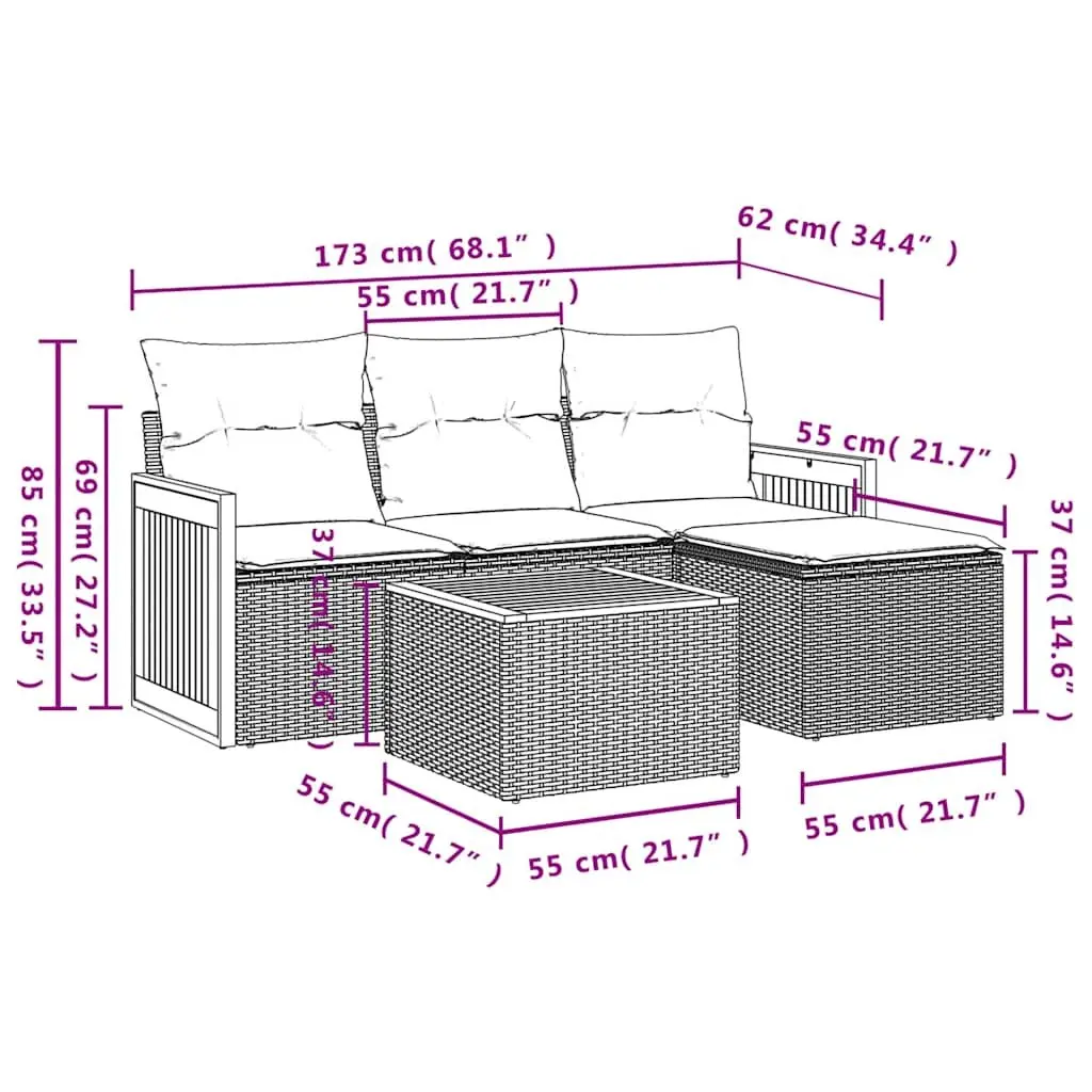Garden Sofa Set 5 Piece Outdoor Furniture Grey Poly Rattan Modular Patio