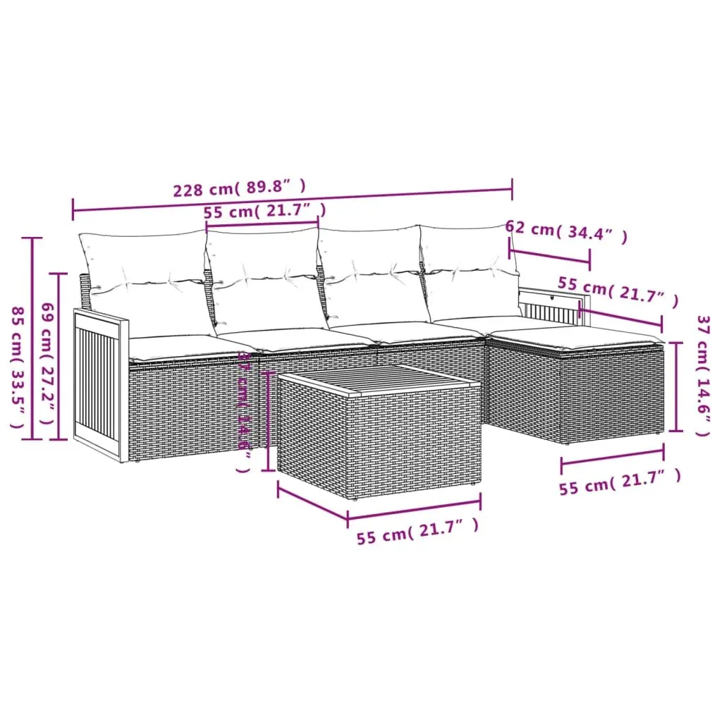 Garden Sofa Set 6 Piece Outdoor Furniture Patio Lounge Grey Poly Rattan Modular