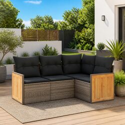 4 Piece Grey Poly Rattan Sofa Set for Your Outdoor Comfort