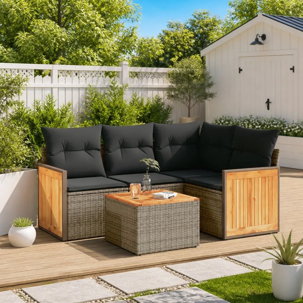 Garden Sofa Set Grey 5 Piece Modular Outdoor Furniture with Cushions
