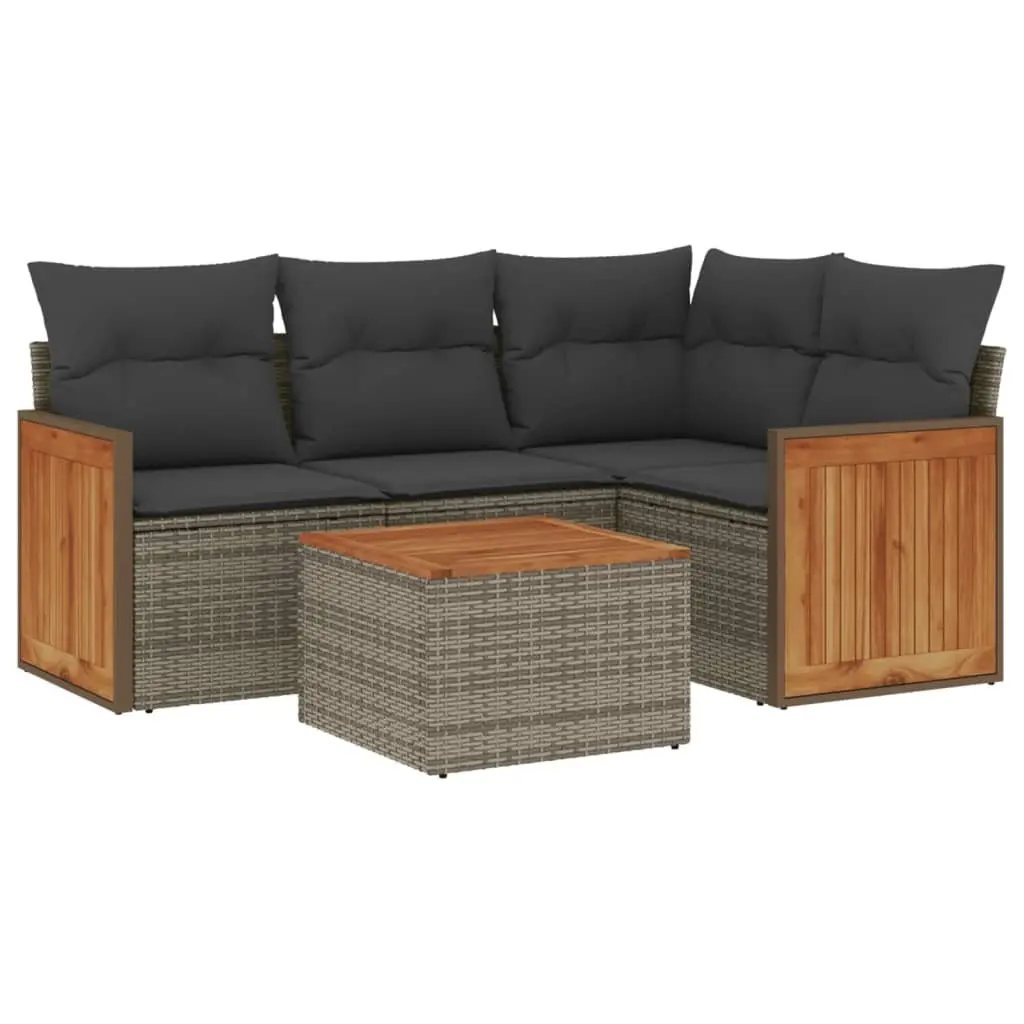 Garden Sofa Set Grey 5 Piece Modular Outdoor Furniture with Cushions