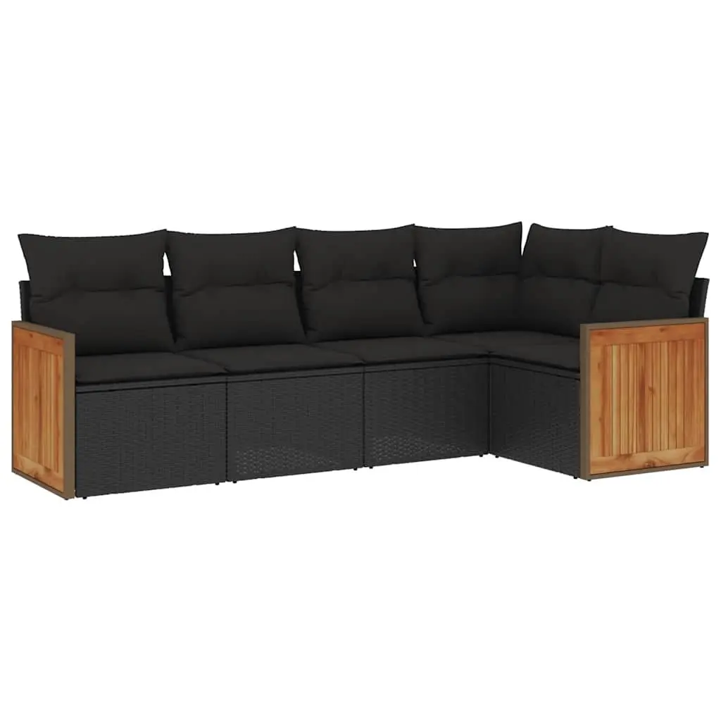 Garden Sofa Set Black 5 Piece Outdoor Furniture Cushioned Seating