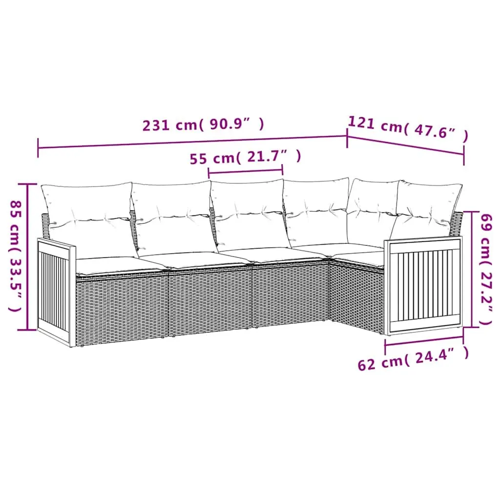Garden Sofa Set Black 5 Piece Outdoor Furniture Cushioned Seating