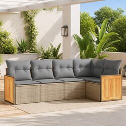 Garden Sofa Set 5 Piece Outdoor Furniture Beige Cushions Patio Seating Rattan