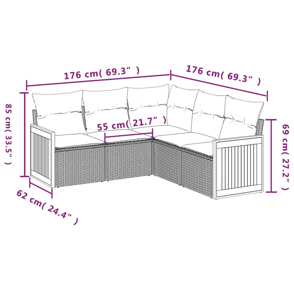 Garden Sofa Set 5 Piece Outdoor Patio Furniture Black Poly Rattan with Cushions