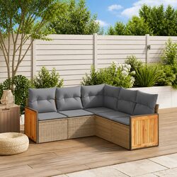 Garden Sofa Set 5 Piece Outdoor Furniture Beige Modular Rattan Lounge with