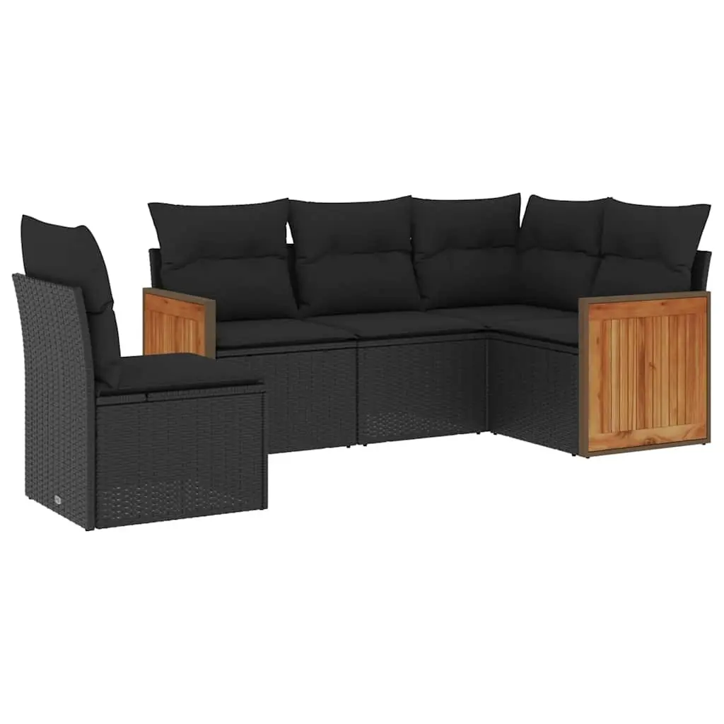 Garden Sofa Set 5 Piece Outdoor Furniture Patio Black Poly Rattan Modular