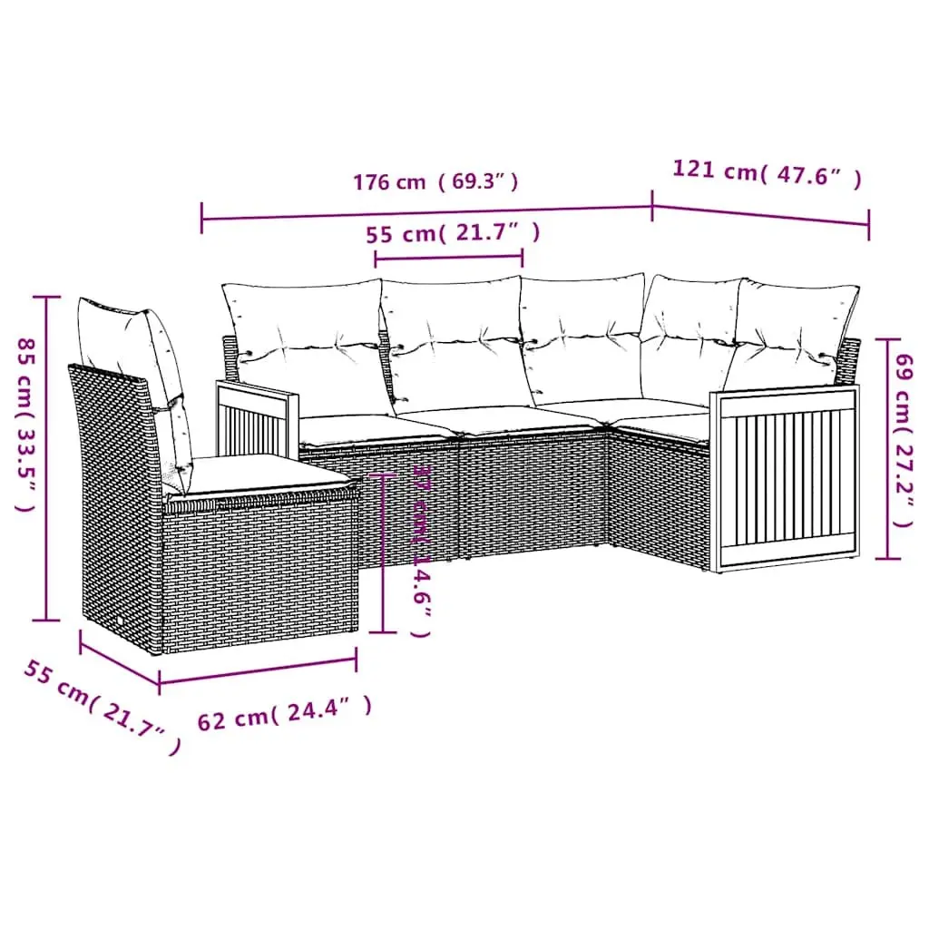 Garden Sofa Set 5 Piece Outdoor Furniture Patio Black Poly Rattan Modular