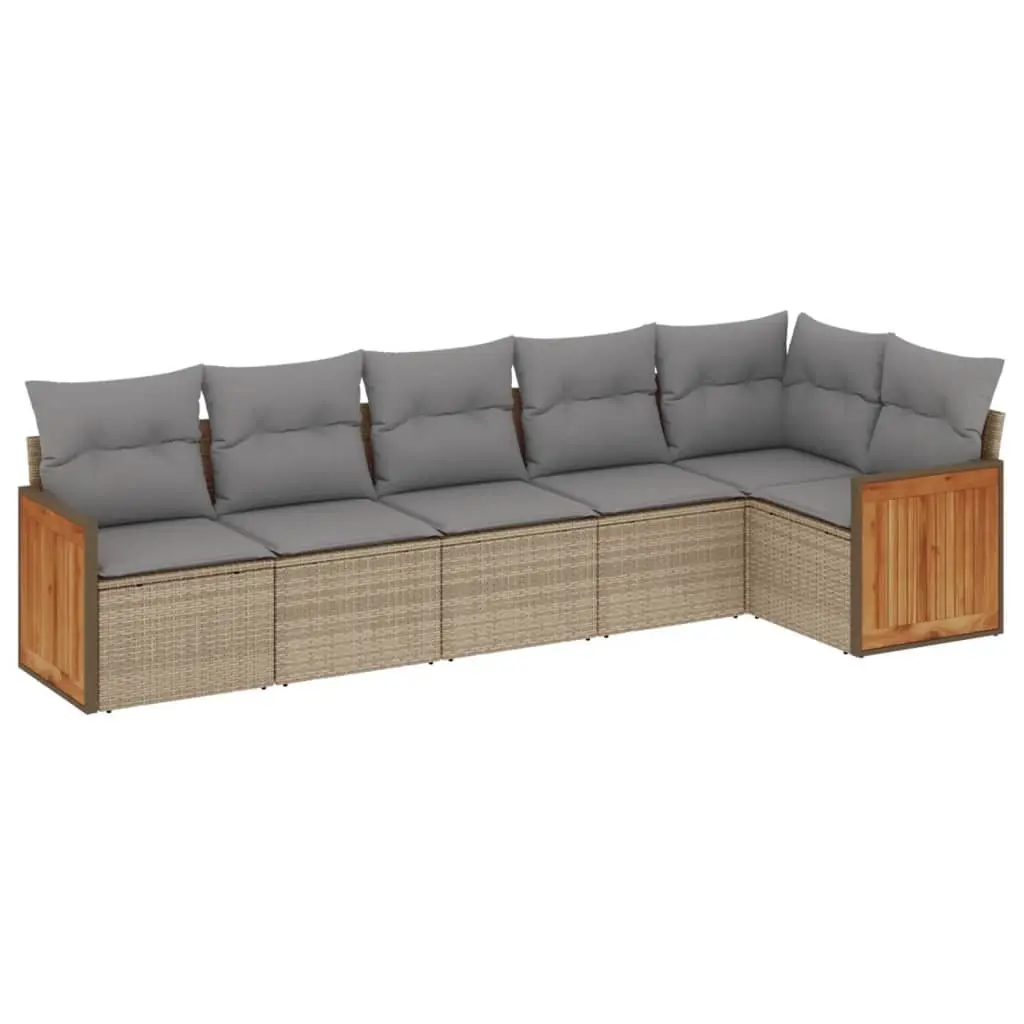 Garden Sofa Set Beige 6 Piece Modular Outdoor Furniture Durable PE Rattan with Thick Cushions