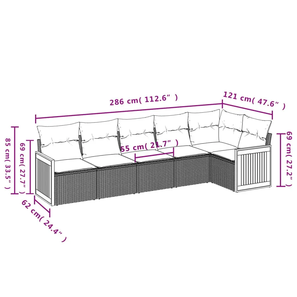 Garden Sofa Set Beige 6 Piece Modular Outdoor Furniture Durable PE Rattan with Thick Cushions