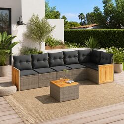 7 Piece Garden Sofa Set Grey Outdoor Furniture Patio Sectional with Cushions