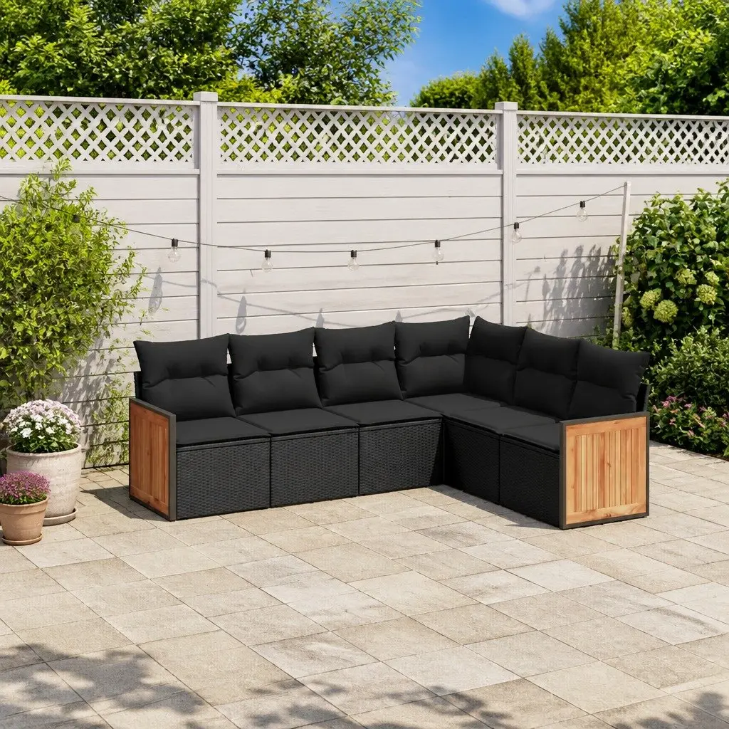 Garden Sofa Set 6 Piece Outdoor Furniture Black Poly Rattan Patio Lounge with