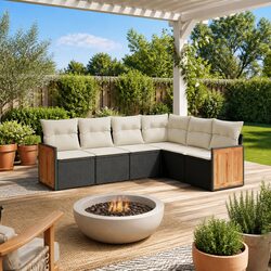 Garden Sofa Set 6 Piece Outdoor Furniture Black Poly Rattan with Cushions Patio