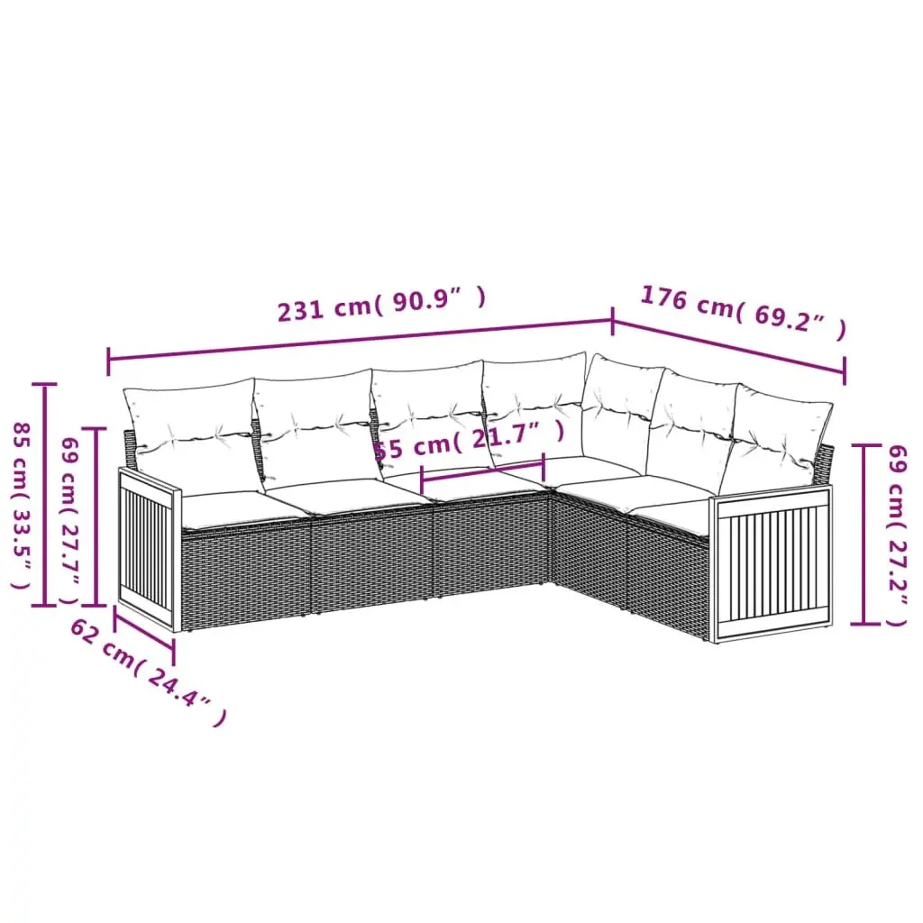 6 Piece Grey Garden Sofa Set for Outdoor Relaxation
