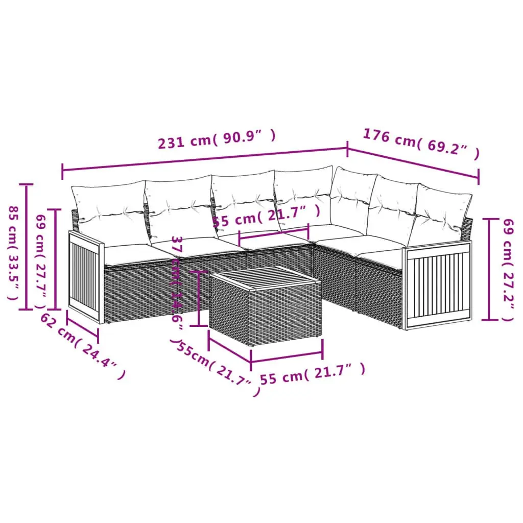 Garden Sofa Set 7 Piece Outdoor Furniture Grey Cushions Patio Sectional