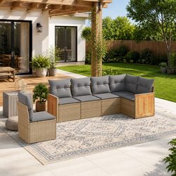 Concise 6-Piece Beige Sofa Set for Outdoor Relaxation