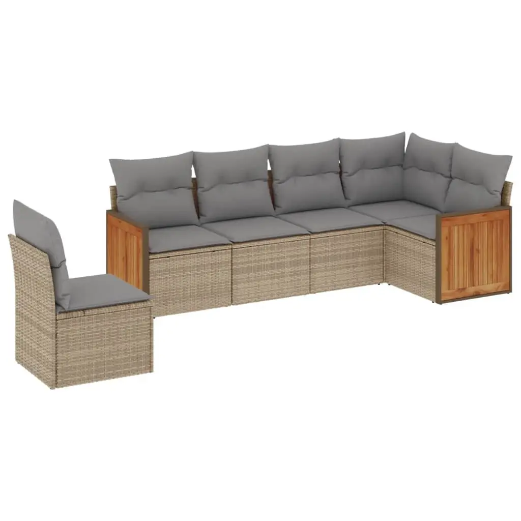 Garden Sofa Set Beige 6 Piece Modular PE Rattan Furniture with Cushions