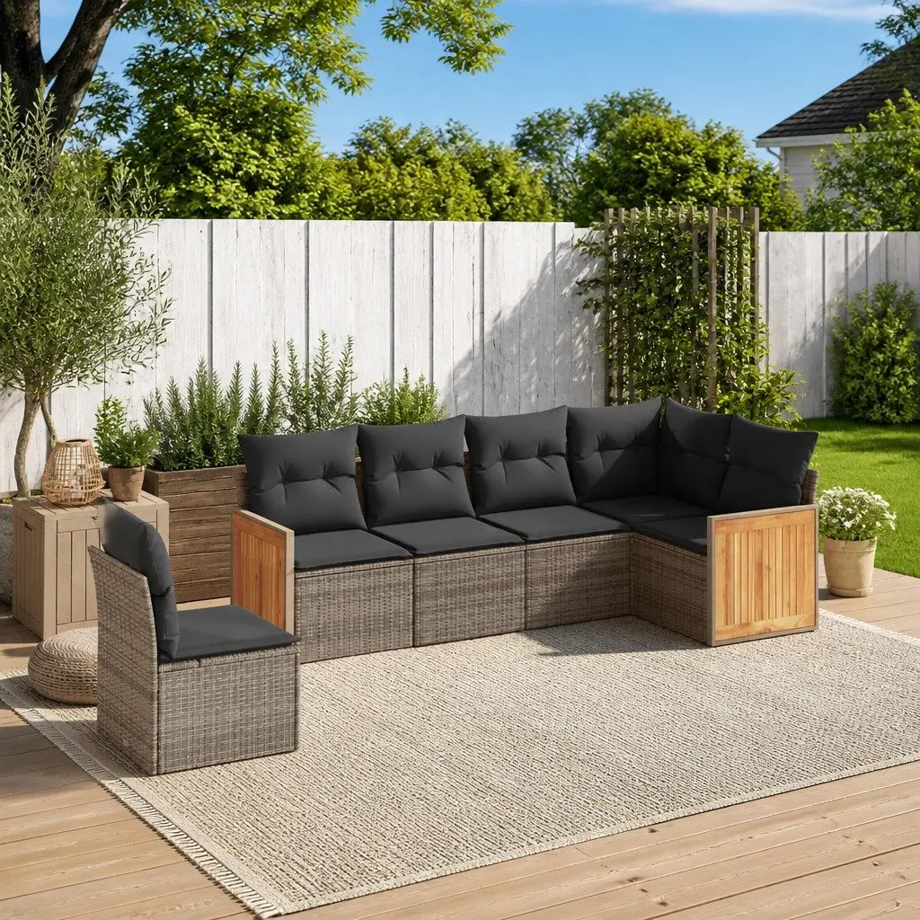 Garden Sofa Set Grey 6 Piece Modular Outdoor Furniture with Cushions