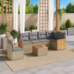 Outdoor Garden Sofa Set 7 Piece Patio Furniture with Cushions Beige Rattan