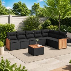 Garden Sofa Set 8 Piece Outdoor Furniture Black Poly Rattan with Cushions Patio