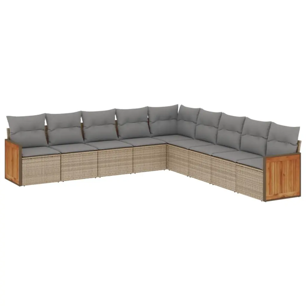 Garden Sofa Set Beige 9 Piece Modular Outdoor Furniture Cushioned