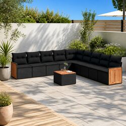 Compact 10 Piece Outdoor Garden Sofa Set - Black