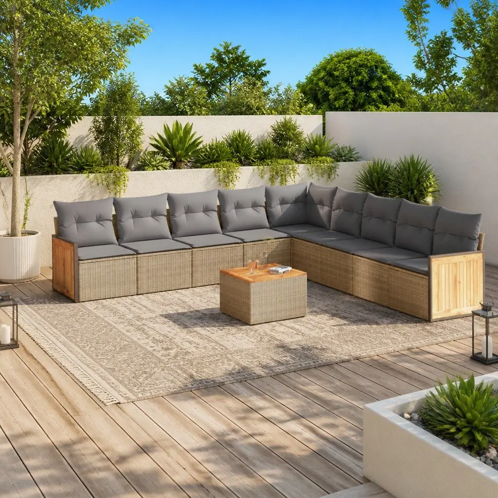 Garden Sofa Set 10 Piece Outdoor Furniture Patio Beige Cushions Table Modular