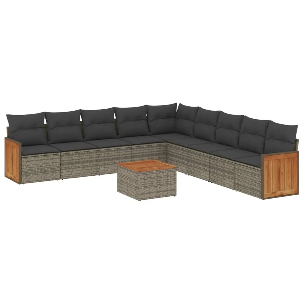 Garden Sofa Set 10 Piece Grey Poly Rattan Outdoor Furniture with Cushions Patio