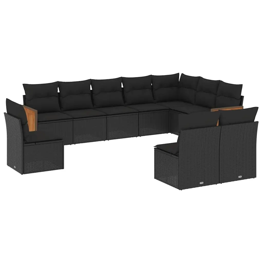 Garden Sofa Set 10 Piece Outdoor Furniture Black Poly Rattan Modular Patio