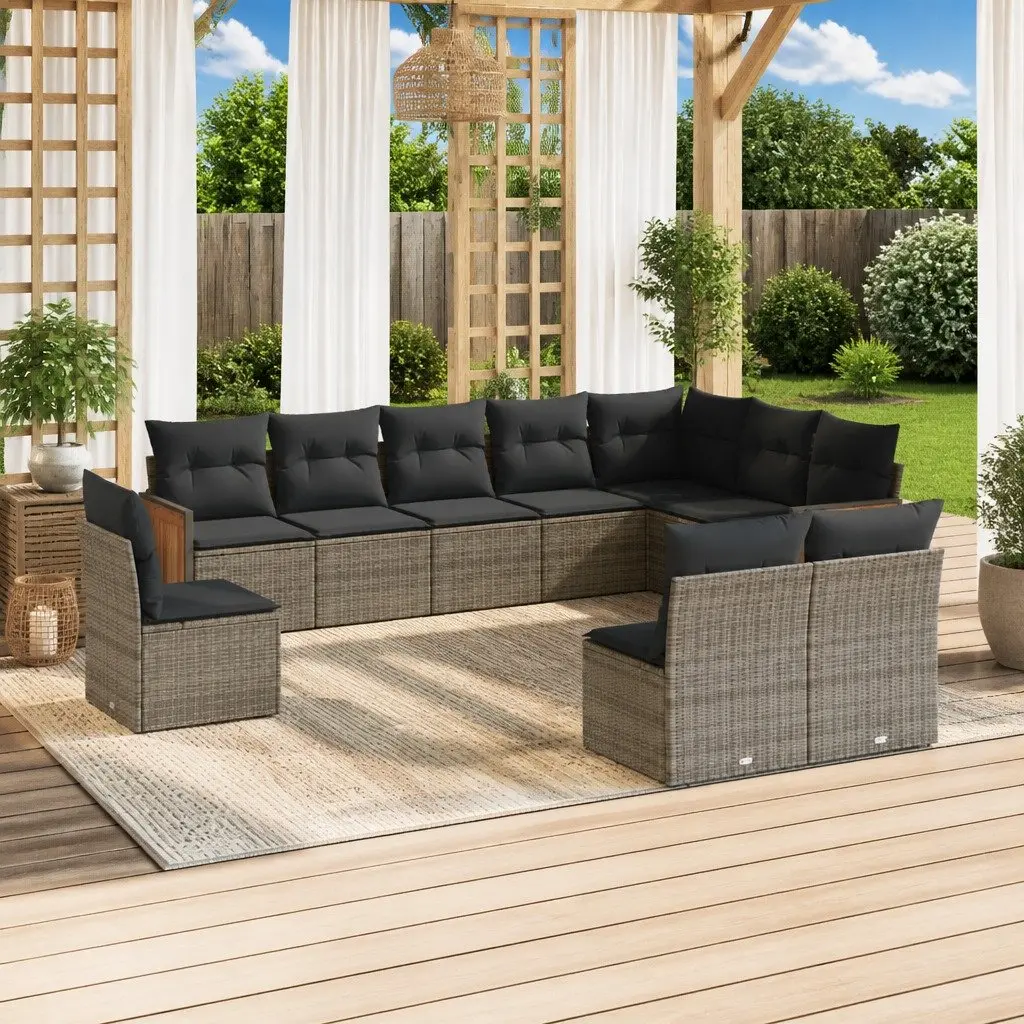 10 Piece Outdoor Garden Sofa Set Grey Rattan Furniture Patio Lounge with