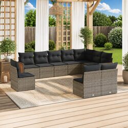 Concise 10 Piece Outdoor Sofa Set Grey Rattan