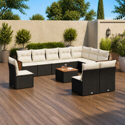 Garden Sofa Set 11 Piece Outdoor Furniture Black Poly Rattan with Cushions Patio