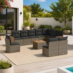 Garden Sofa Set 11 Piece Outdoor Furniture Grey Poly Rattan Modular Patio Lounge