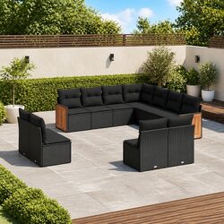 Garden Sofa Set 11 Piece Outdoor Furniture Patio Sectional Black Poly Rattan