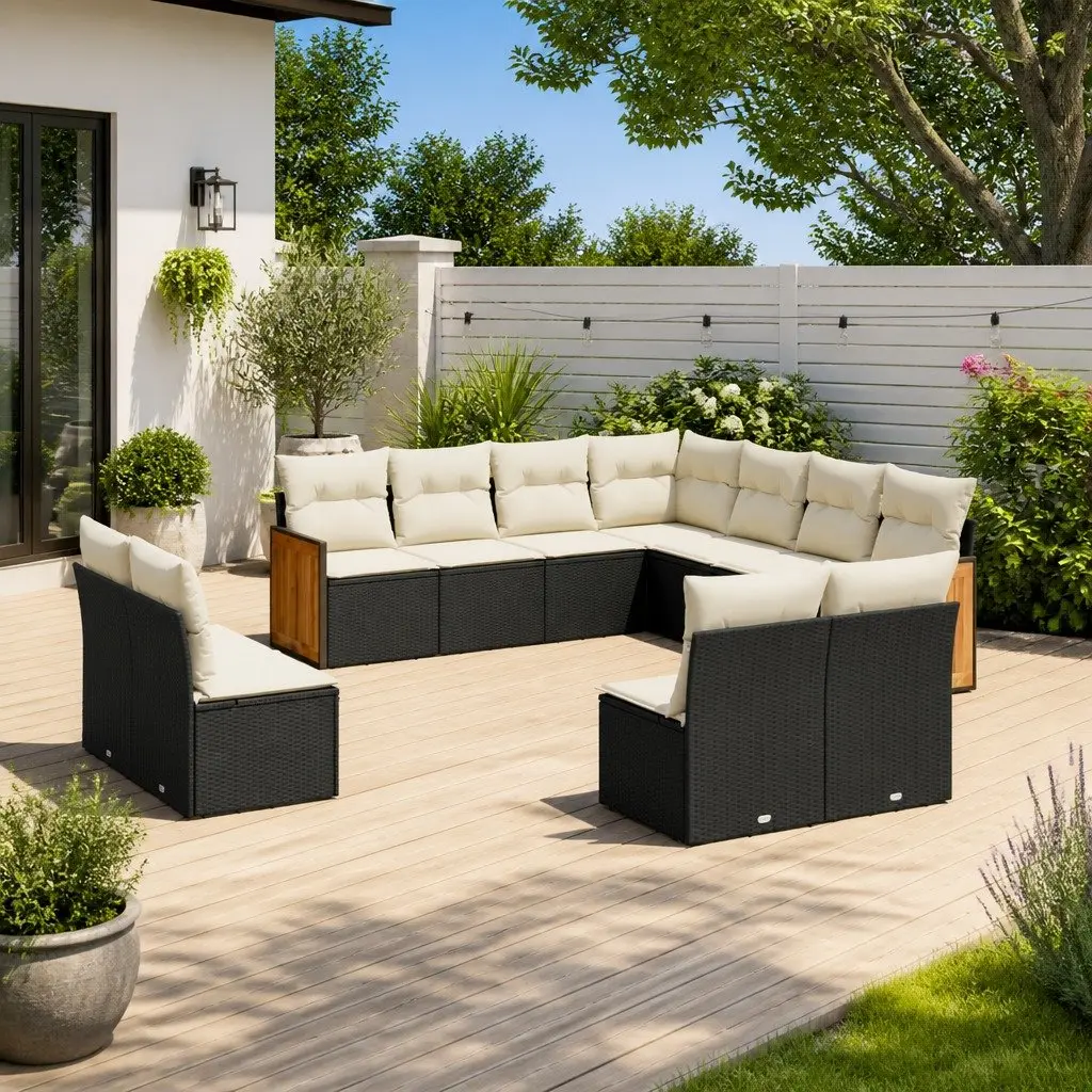 Garden Sofa Set 11 Piece Outdoor Furniture Patio Sectional with Cushions Black