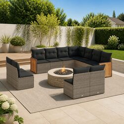 Garden Sofa Set 11 Piece Outdoor Furniture Grey Poly Rattan with Cushions Patio