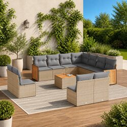 12-Piece Garden Sofa Set in Beige Rattan