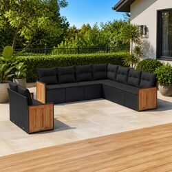 9-Piece Black Garden Sofa Set for Outdoor Relaxation