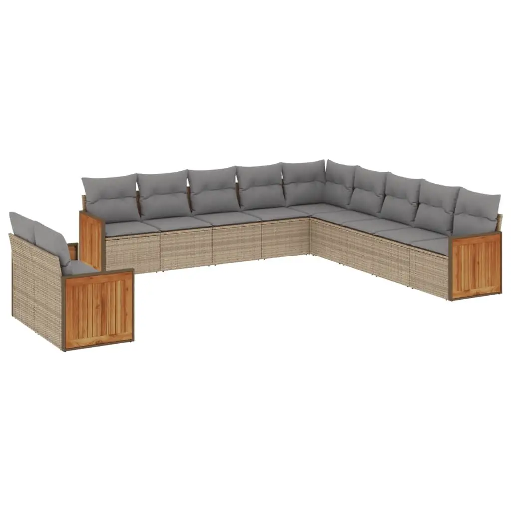 11 Piece Outdoor Garden Sofa Set Beige Cushions Patio Furniture Rattan Lounge