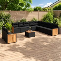Garden Sofa Set 12 Piece Outdoor Furniture Patio Lounge Black Poly Rattan