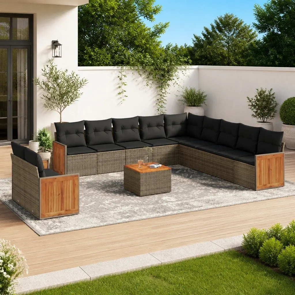 Garden Sofa Set 12 Piece Outdoor Furniture with Cushions Grey Rattan Patio