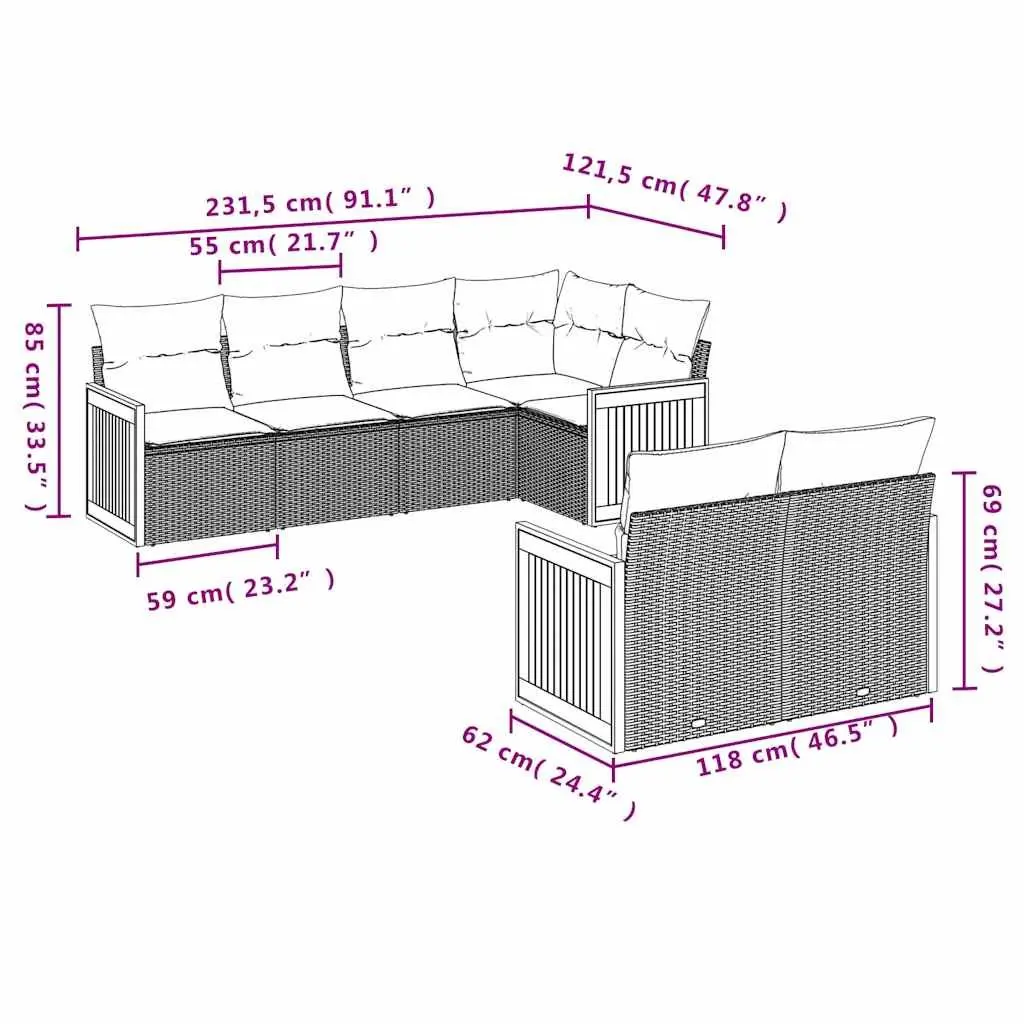 7 Piece Garden Sofa Set with Cushions Black Outdoor Patio Furniture Rattan