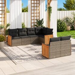 Garden Sofa Set 7 Piece Outdoor Furniture Grey Rattan with Cushions Patio