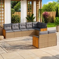 Garden Sofa Set 8 Piece Outdoor Furniture Beige Rattan Modular Lounge with